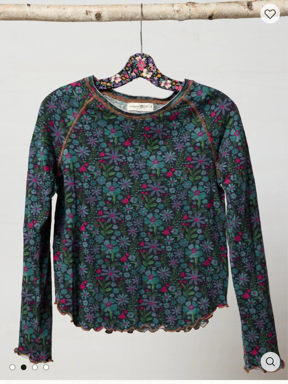 Natural Life Womens Medium Lily Cotton Long Sleeve T-shirt Floral Lettuce Edge